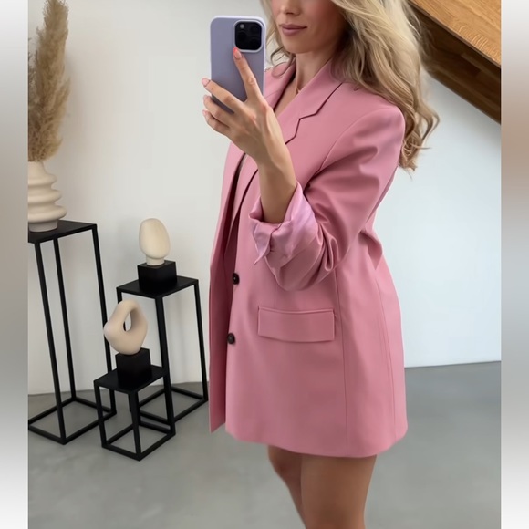 ZARA limited edition oversized double breasted pink blazer blogger favorite - Picture 6 of 14